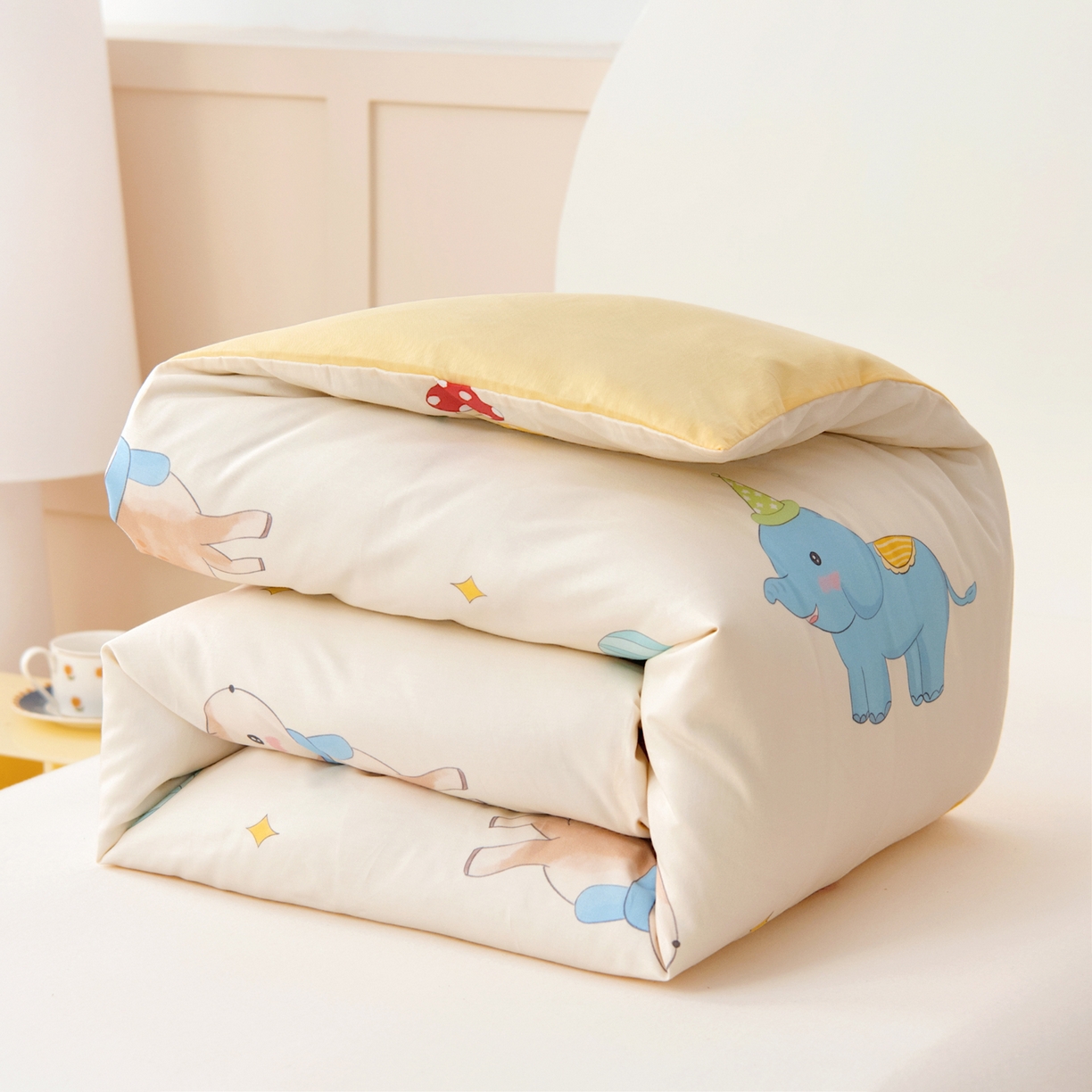 91家纺网 家纺一手货源 找家纺 御棉坊 2026新款A类全棉纯棉40S数码印花幼儿园入园三件套被子宝宝午睡被芯六件套 星月童话