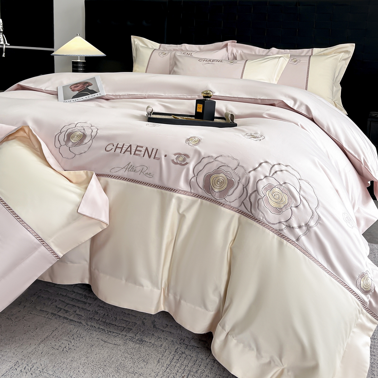 91家纺网 家纺一手货源 找家纺 （总）置顶家纺 2026新款春夏山茶花亲肤拼接刺绣四件套