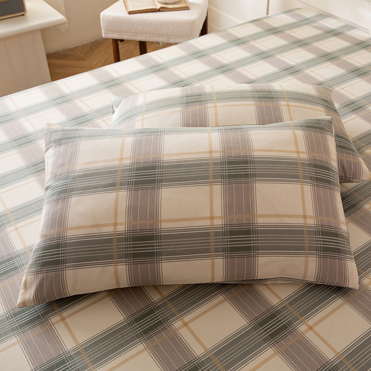 91家纺网 家纺一手货源 找家纺 （总）八十八家纺 2026新款无印风全棉纯棉斜纹条格单枕套枕套单件单品枕套