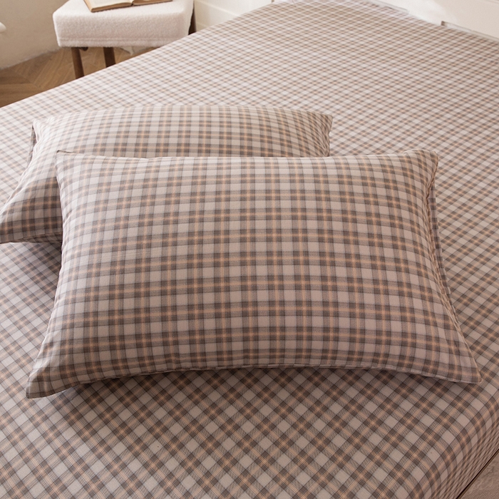 八十八家纺 2026新款无印风全棉纯棉斜纹条格单枕套枕套单件单品枕套 青忆