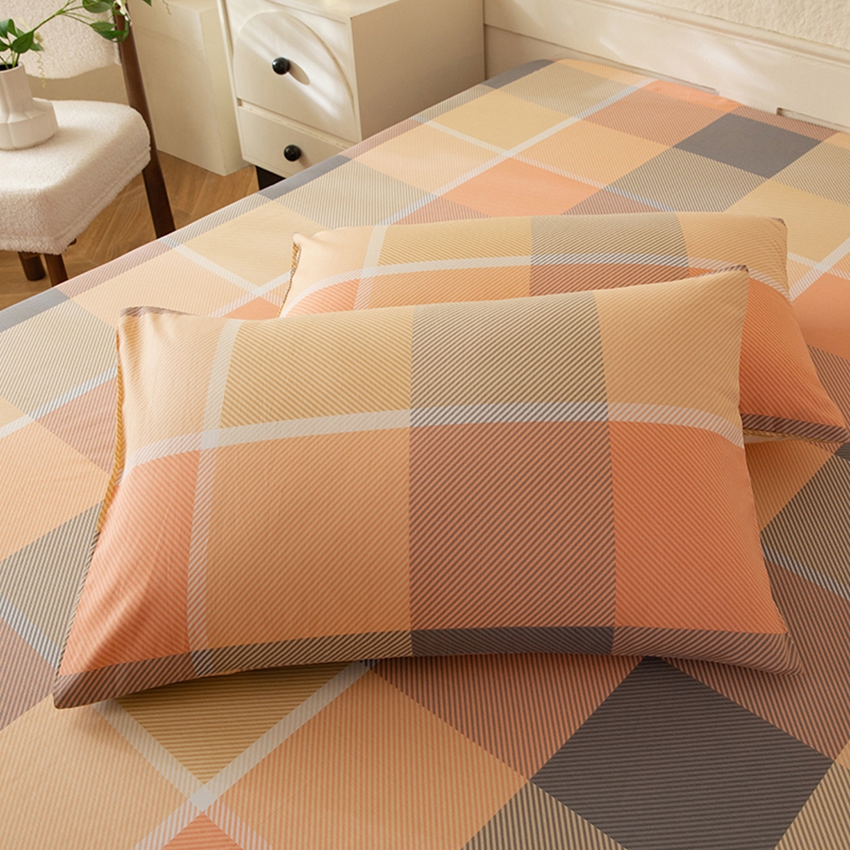 八十八家纺 2026新款无印风全棉纯棉斜纹条格单枕套枕套单件单品枕套 山南