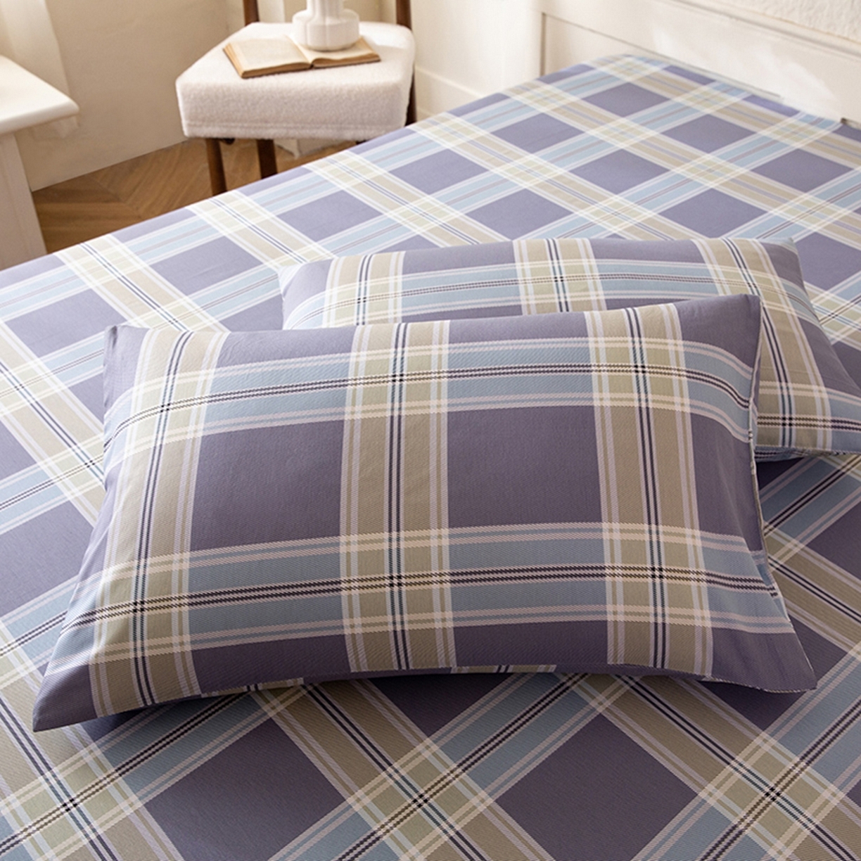 八十八家纺 2026新款无印风全棉纯棉斜纹条格单枕套枕套单件单品枕套 山月