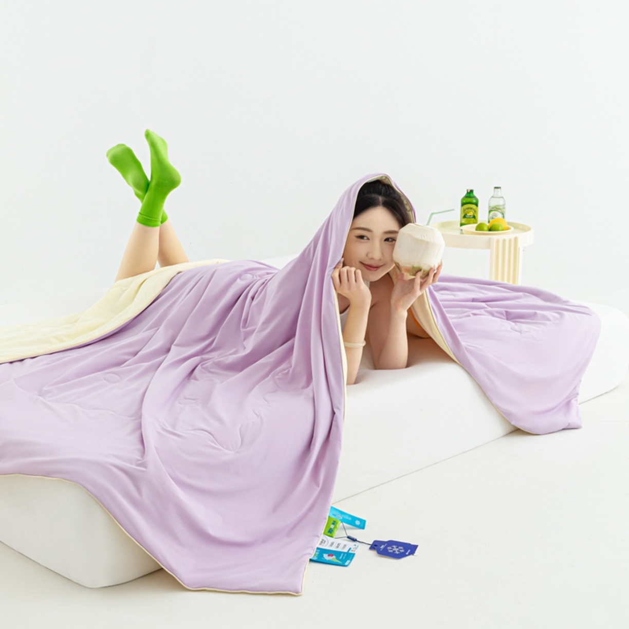 爱彼家纺 2026马年新款冰感黑科技冰卡小凉被单夏被自带降温buff一触透心凉-冰卡夏被系列一 冰卡-浅紫+芝士