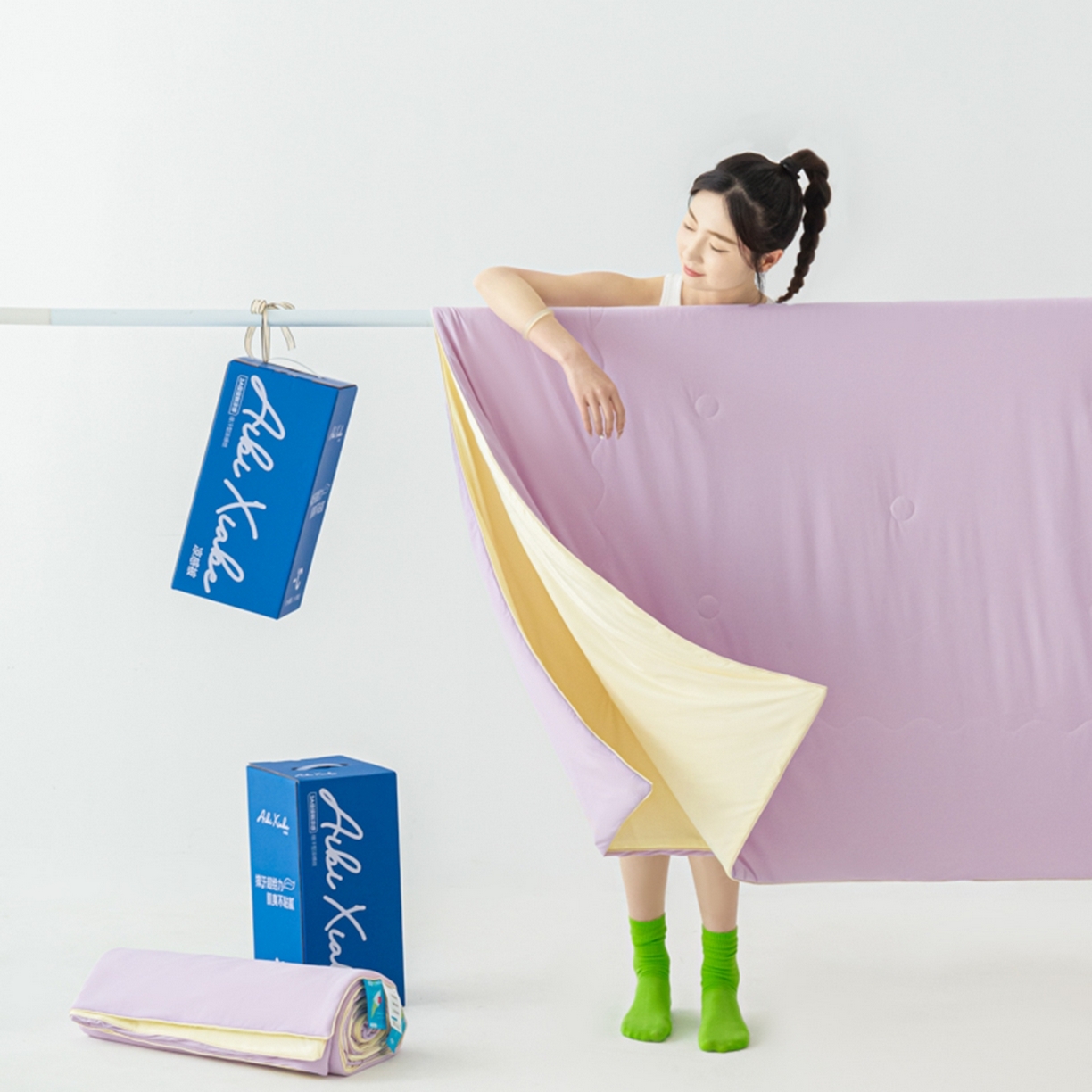 91家纺网 家纺一手货源 找家纺 爱彼家纺 2026马年新款冰感黑科技冰卡小凉被单夏被自带降温buff一触透心凉-冰卡夏被系列一 冰卡-浅紫+芝士