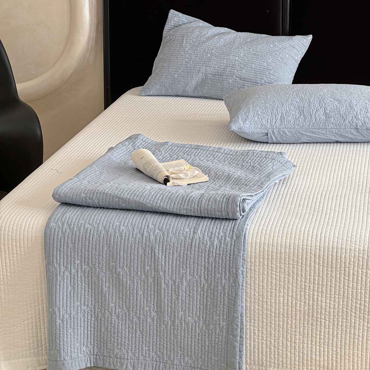 91家纺网 家纺一手货源 找家纺 （总）床盖工厂店 2025新款韩式四叶草双面全棉填充棉花床盖套件