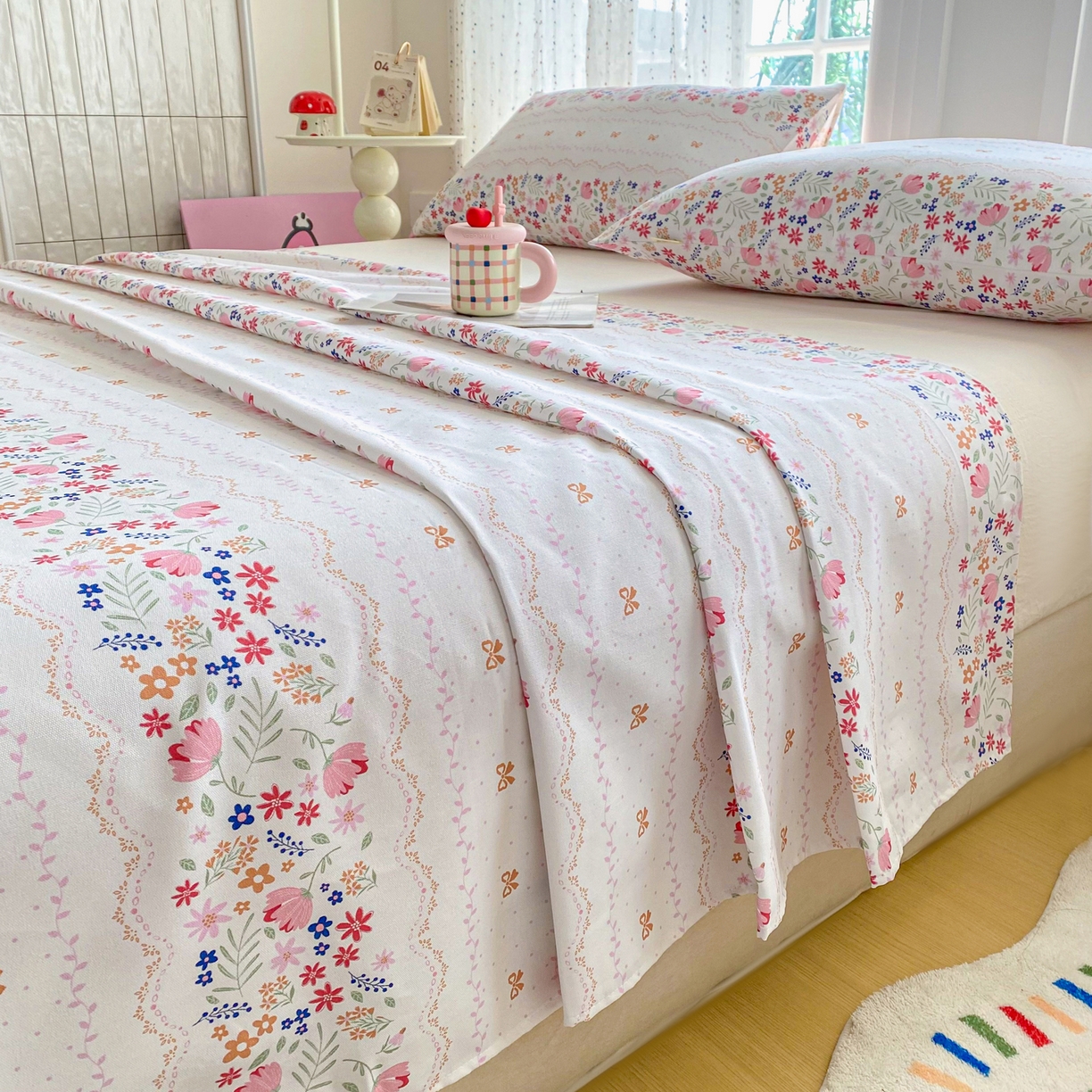 91家纺网 家纺一手货源 找家纺 首爱家纺 2026新款印花老粗布床单单品床单床单单件 芬芳