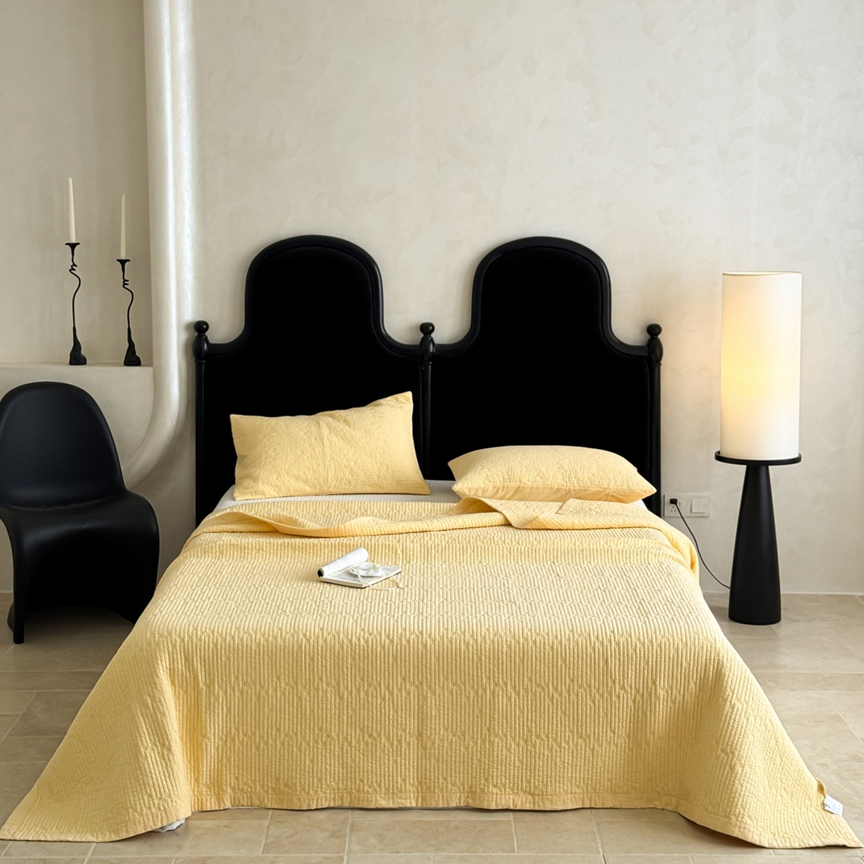 91家纺网 家纺一手货源 找家纺 床盖工厂店 2025新款韩式四叶草双面全棉填充棉花床盖套件 芝士黄