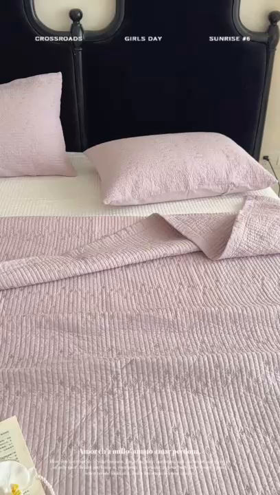 91家纺网 家纺一手货源 找家纺 床盖工厂店 2025新款韩式四叶草双面全棉填充棉花床盖套件 香芋紫