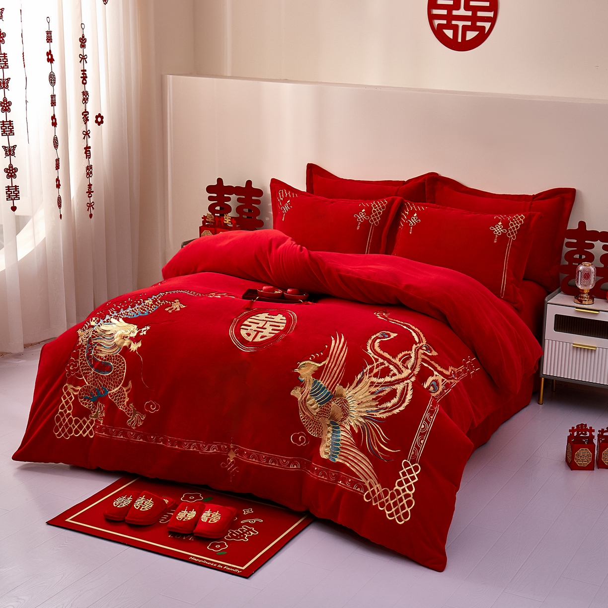 91家纺网 家纺一手货源 找家纺 （总）布乐意 2025新款高克重大红牛奶绒婚庆全工艺重工刺绣新中式结婚四件套六件套小红书推荐抖音直播爆款