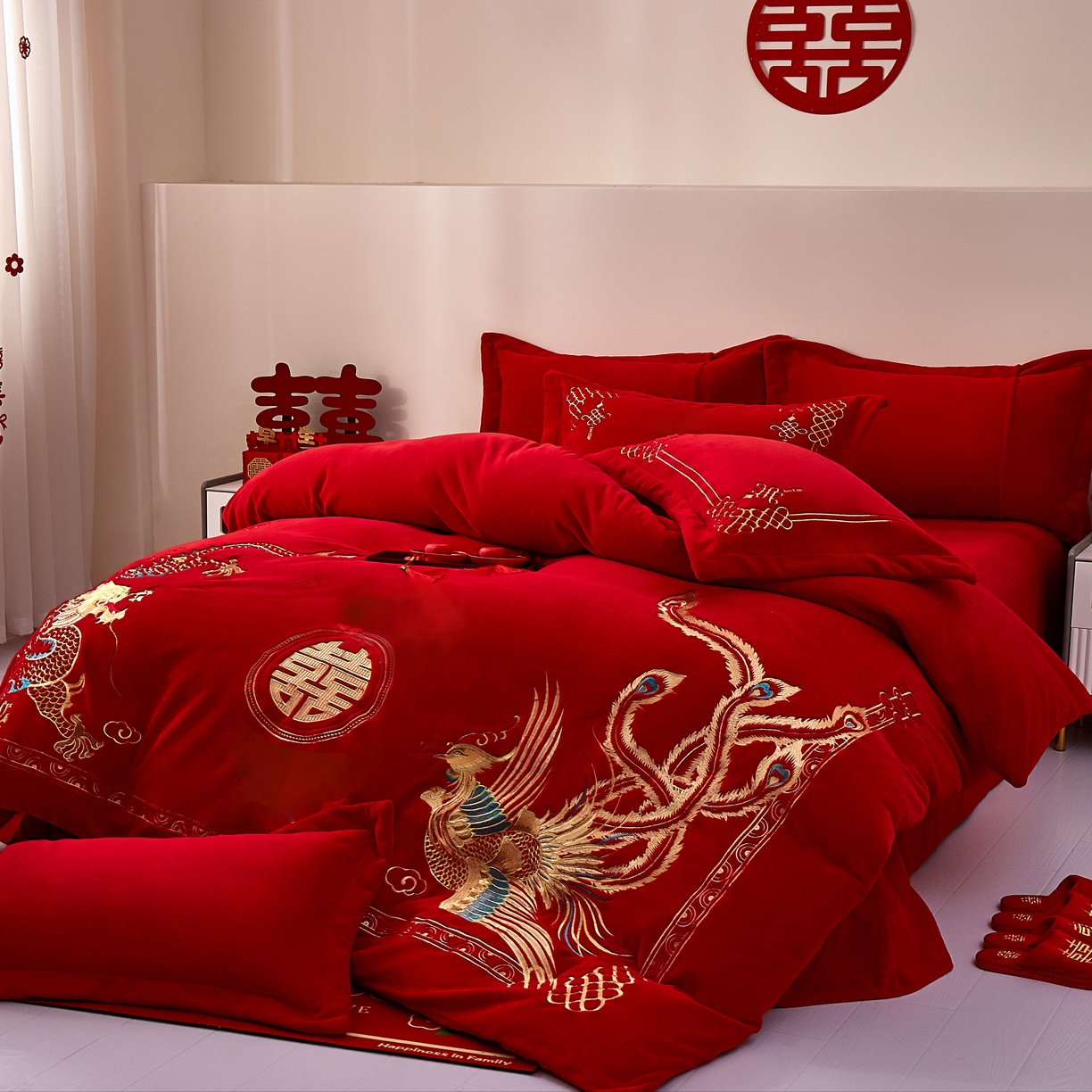 91家纺网 家纺一手货源 找家纺 （总）布乐意 2025新款高克重大红牛奶绒婚庆全工艺重工刺绣新中式结婚四件套六件套小红书推荐抖音直播爆款