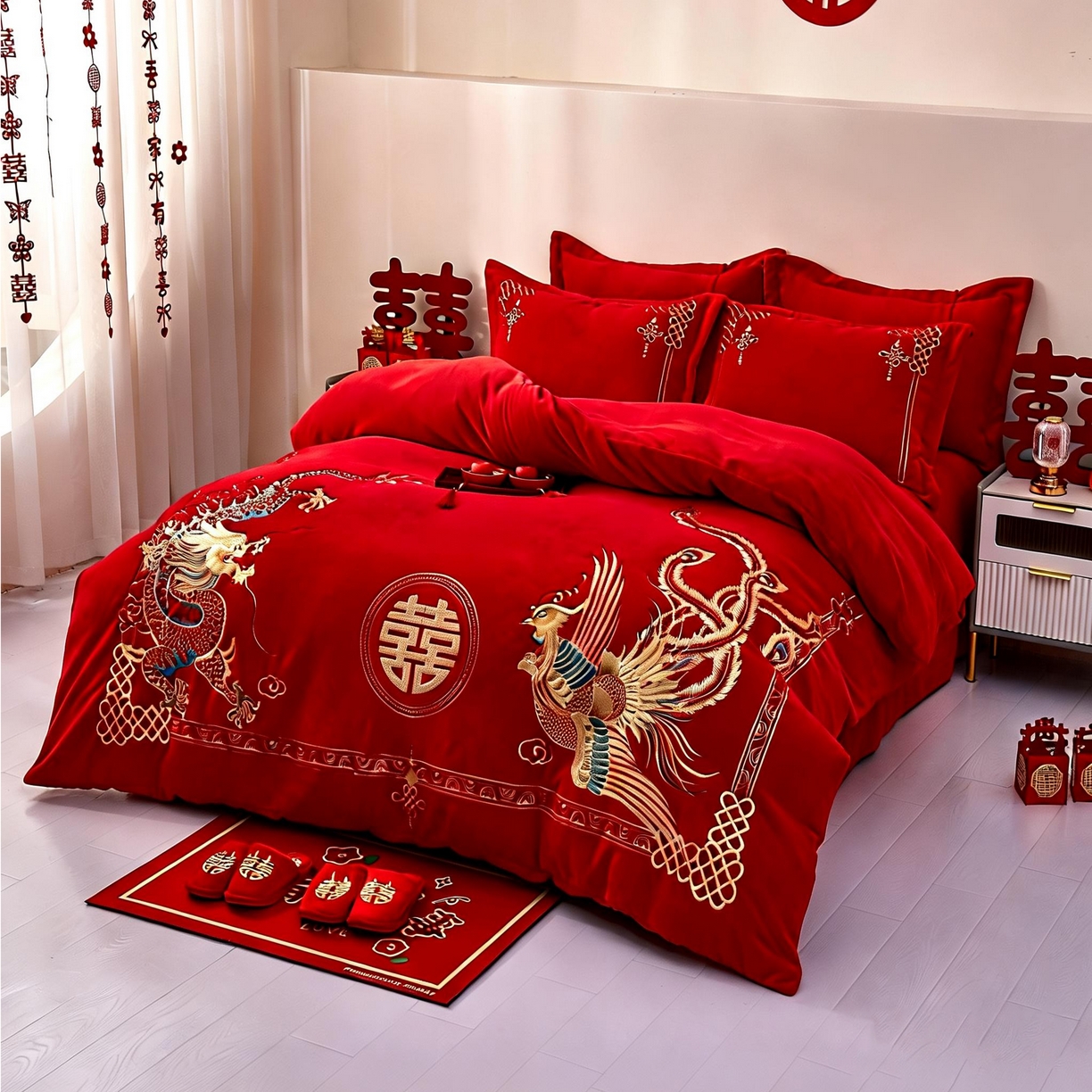 91家纺网 家纺一手货源 找家纺 （总）布乐意 2025新款高克重大红牛奶绒婚庆全工艺重工刺绣新中式结婚四件套六件套小红书推荐抖音直播爆款