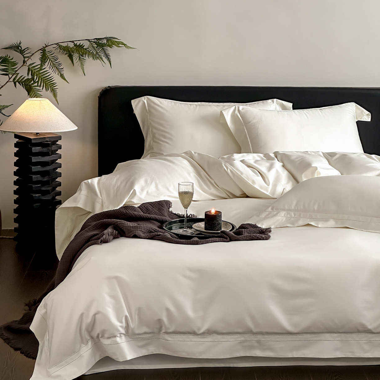 卡巴伦家纺 2026新款全棉安娜轻氧裸感棉亚朵同款四件套（控价标准号：398元 会员：-20元 如需快递盒需加5元） 安娜 奶油白