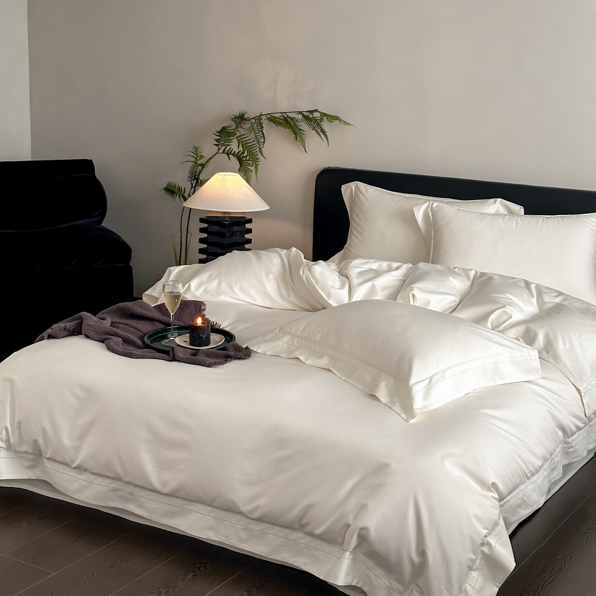 91家纺网 家纺一手货源 找家纺 卡巴伦家纺 2026新款全棉安娜轻氧裸感棉亚朵同款四件套（控价标准号：398元 会员：-20元 如需快递盒需加5元） 安娜 奶油白