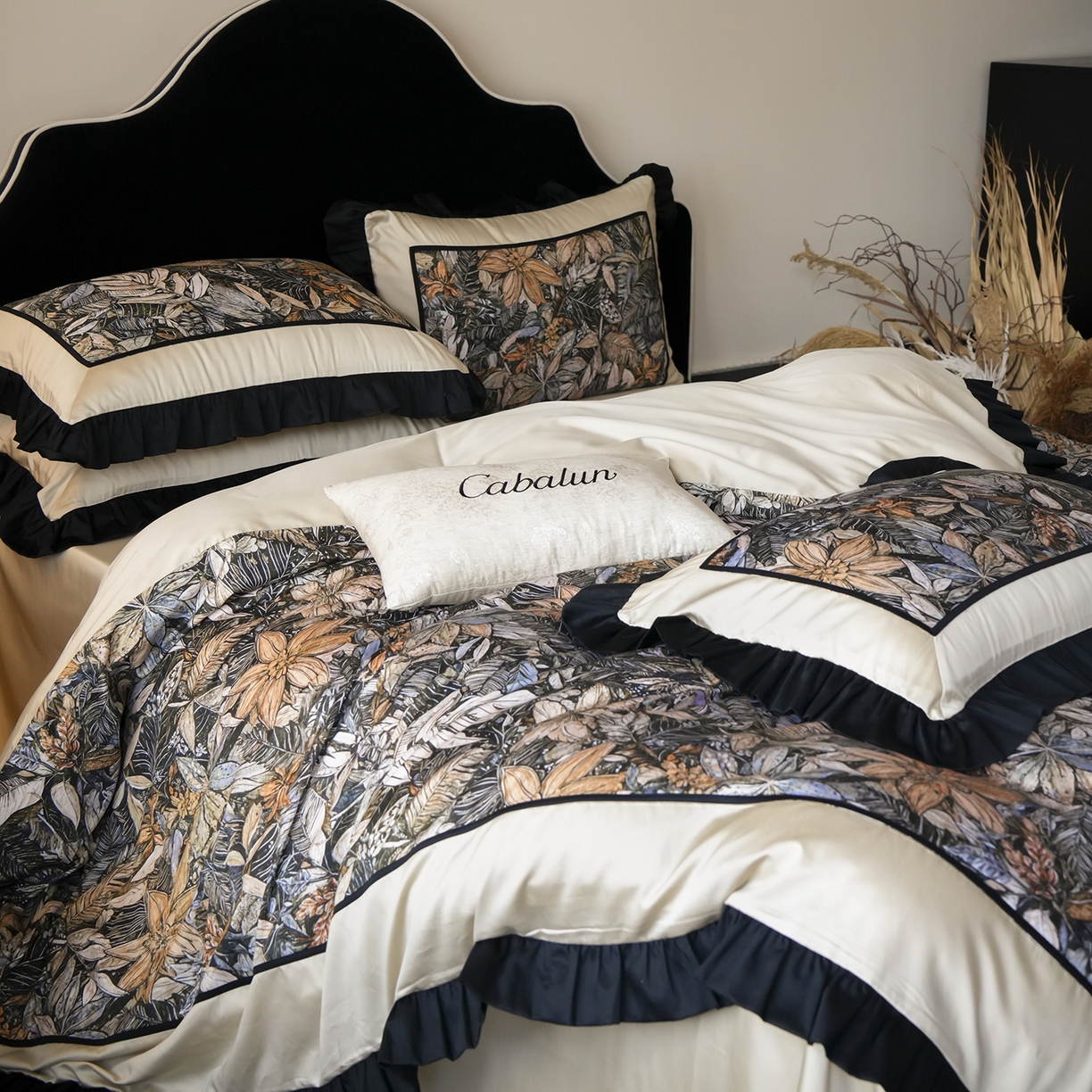 91家纺网 家纺一手货源 找家纺 （总）卡巴伦家纺 2026新款天丝棉法式复古风天丝棉拼接款四件套（控价标准号：458元 有快递盒需求的话需加5元 会员：-20元） 