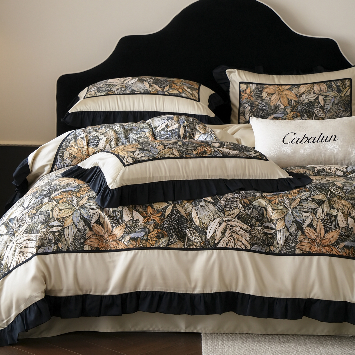 91家纺网 家纺一手货源 找家纺 （总）卡巴伦家纺 2026新款天丝棉法式复古风天丝棉拼接款四件套（控价标准号：458元 有快递盒需求的话需加5元 会员：-20元） 