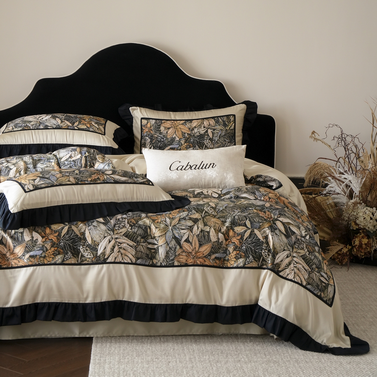 91家纺网 家纺一手货源 找家纺 卡巴伦家纺 2026新款天丝棉法式复古风天丝棉拼接款四件套（控价标准号：458元 有快递盒需求的话需加5元 会员：-20元）  韵（燕麦奶）