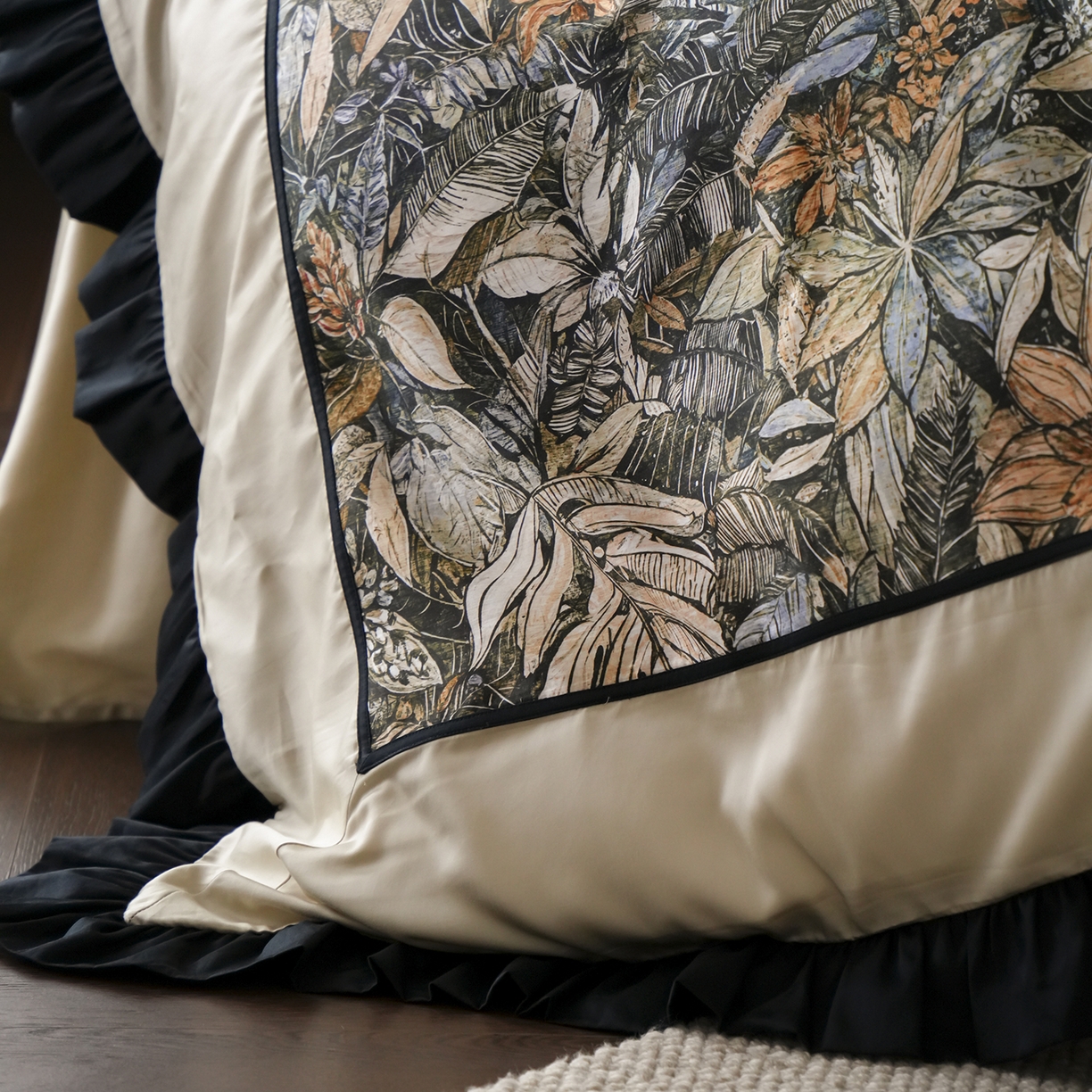 91家纺网 家纺一手货源 找家纺 卡巴伦家纺 2026新款天丝棉法式复古风天丝棉拼接款四件套（控价标准号：458元 有快递盒需求的话需加5元 会员：-20元）  韵（燕麦奶）