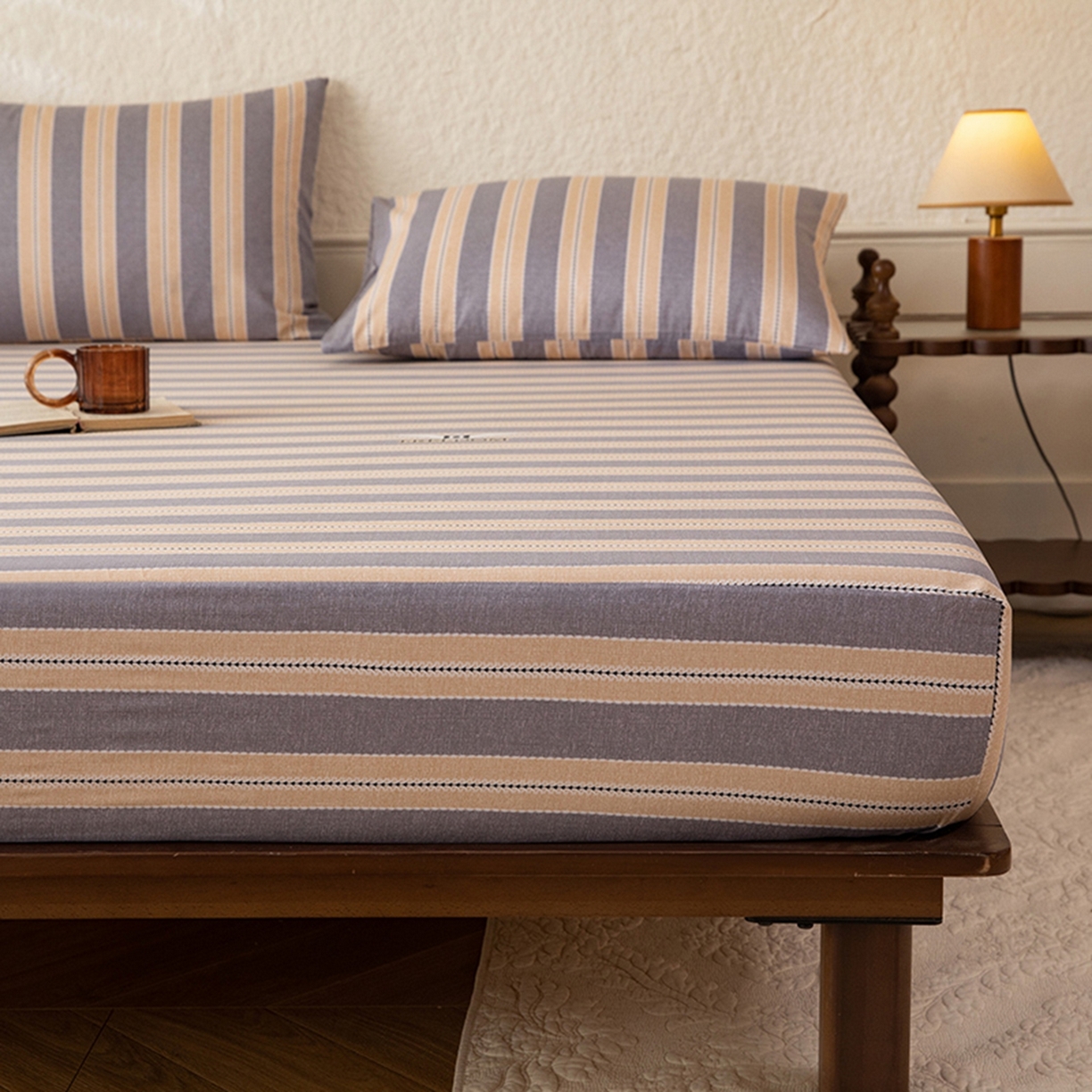 91家纺网 家纺一手货源 找家纺 （总）八十八家纺 2026新款无印风全棉纯棉斜纹条格单床笠床笠单件单品床笠