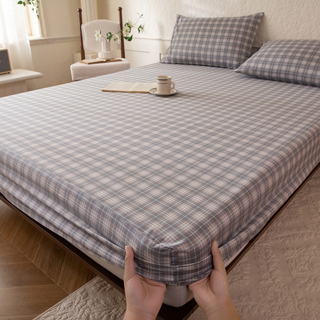 91家纺网 家纺一手货源 找家纺 （总）八十八家纺 2026新款无印风全棉纯棉斜纹条格单床笠床笠单件单品床笠