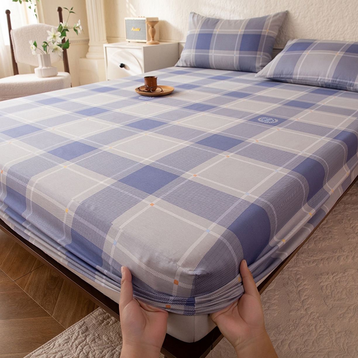 91家纺网 家纺一手货源 找家纺 （总）八十八家纺 2026新款无印风全棉纯棉斜纹条格单床笠床笠单件单品床笠