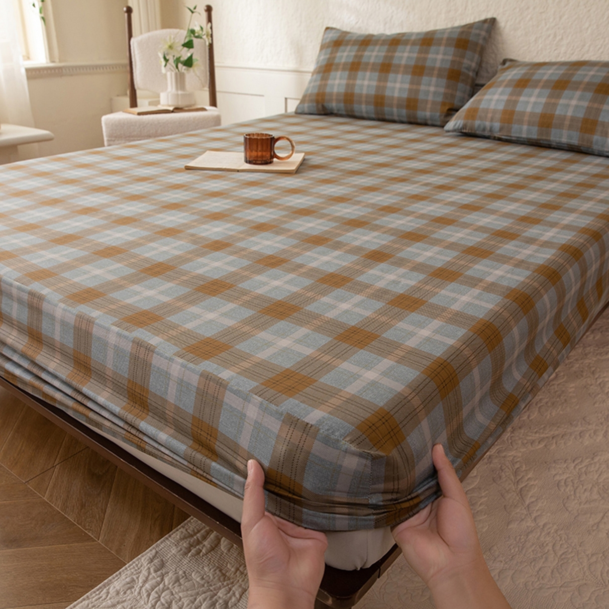 91家纺网 家纺一手货源 找家纺 （总）八十八家纺 2026新款无印风全棉纯棉斜纹条格单床笠床笠单件单品床笠