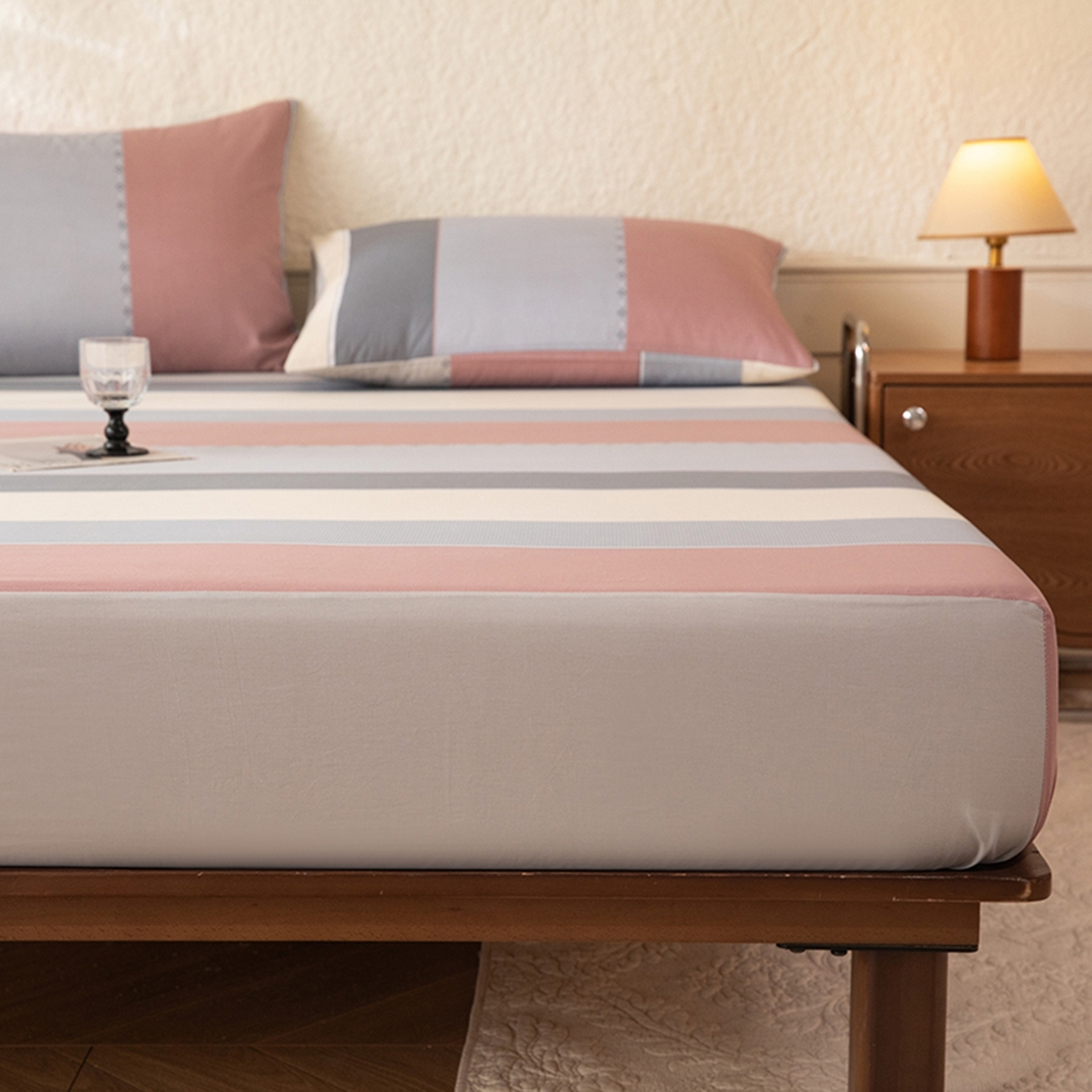 91家纺网 家纺一手货源 找家纺 八十八家纺 2026新款无印风全棉纯棉斜纹条格单床笠床笠单件单品床笠 木本