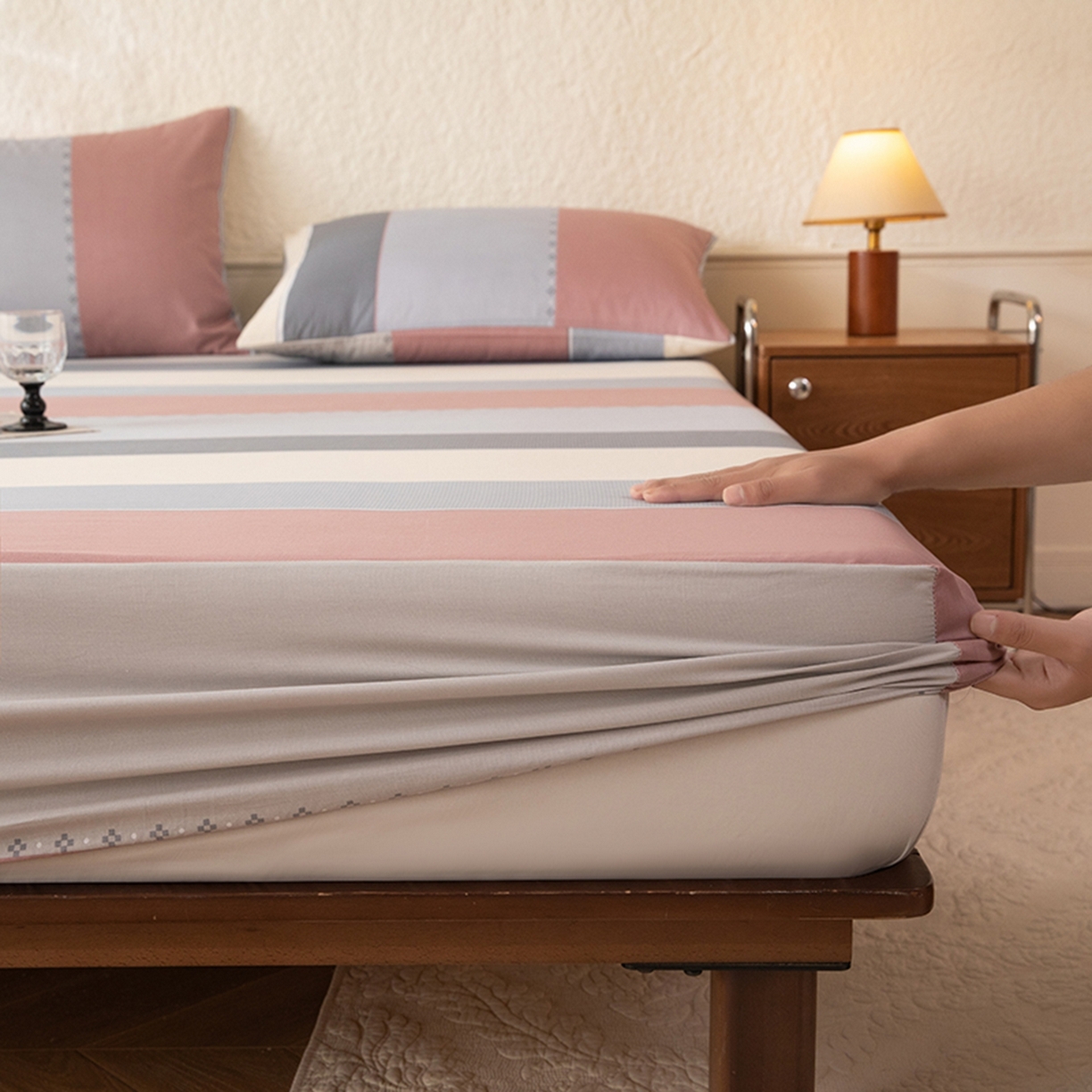 91家纺网 家纺一手货源 找家纺 八十八家纺 2026新款无印风全棉纯棉斜纹条格单床笠床笠单件单品床笠 木本