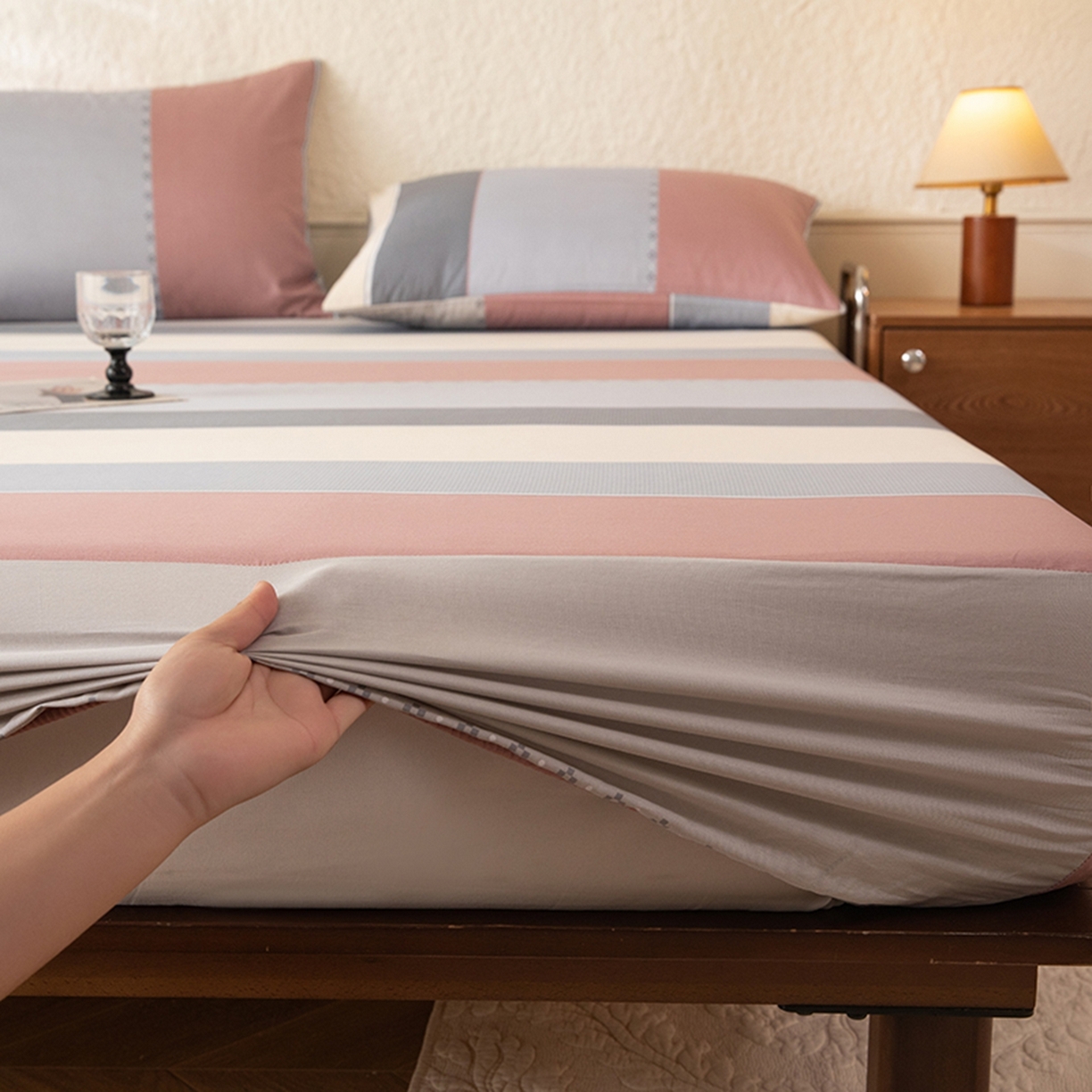 91家纺网 家纺一手货源 找家纺 八十八家纺 2026新款无印风全棉纯棉斜纹条格单床笠床笠单件单品床笠 木本