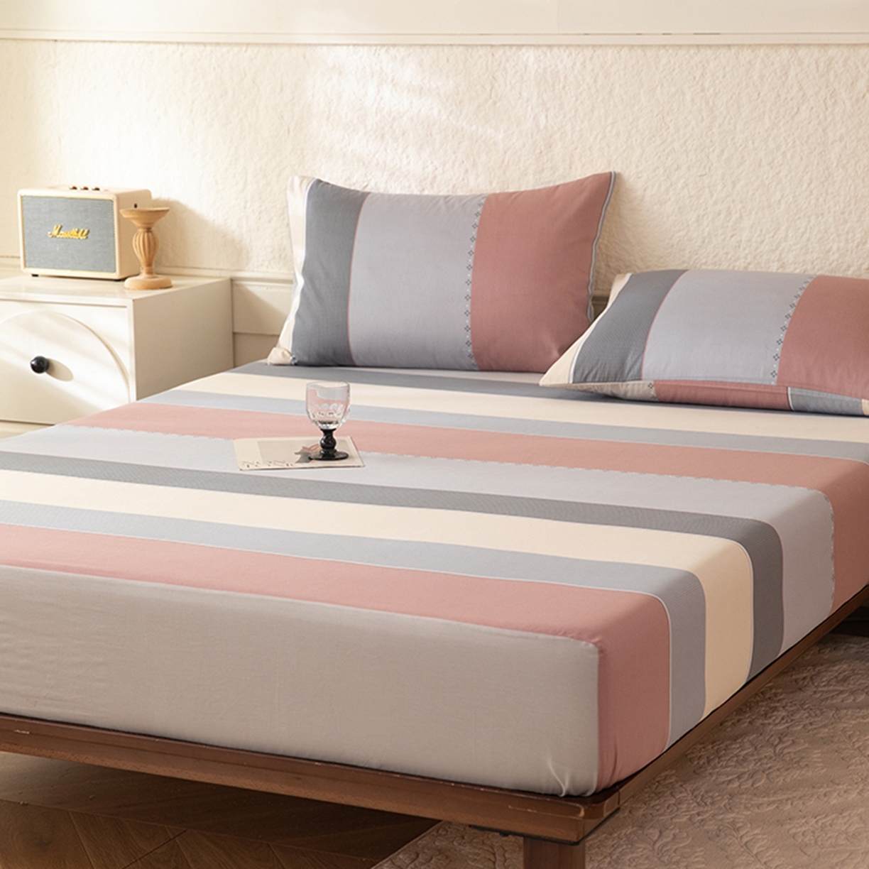 91家纺网 家纺一手货源 找家纺 八十八家纺 2026新款无印风全棉纯棉斜纹条格单床笠床笠单件单品床笠 木本