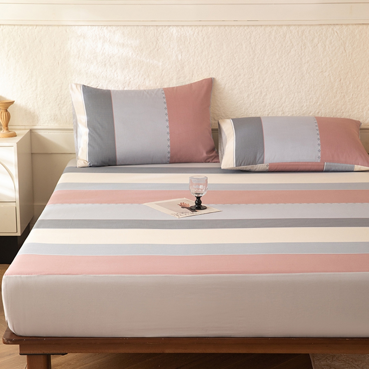 91家纺网 家纺一手货源 找家纺 八十八家纺 2026新款无印风全棉纯棉斜纹条格单床笠床笠单件单品床笠 木本