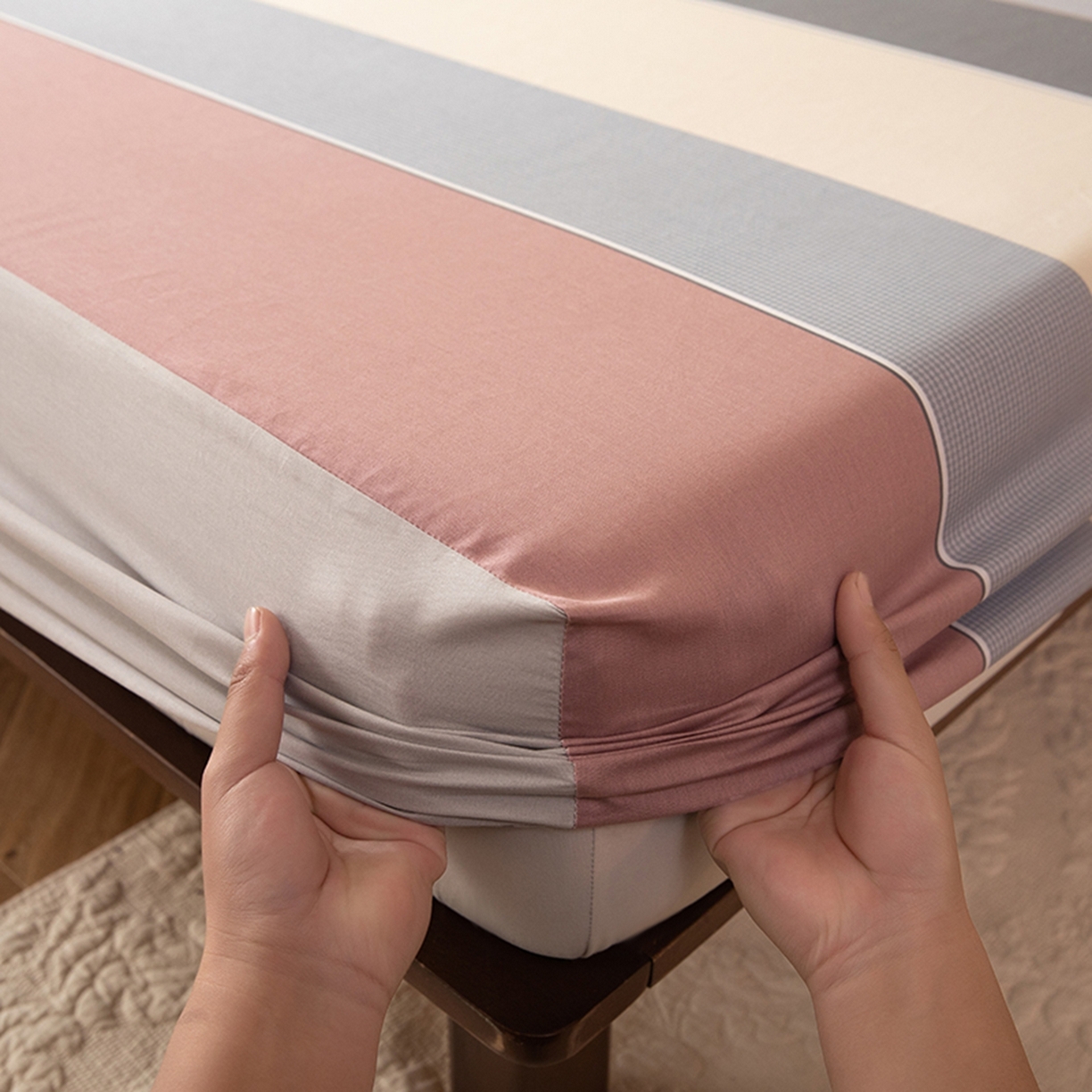 91家纺网 家纺一手货源 找家纺 八十八家纺 2026新款无印风全棉纯棉斜纹条格单床笠床笠单件单品床笠 木本