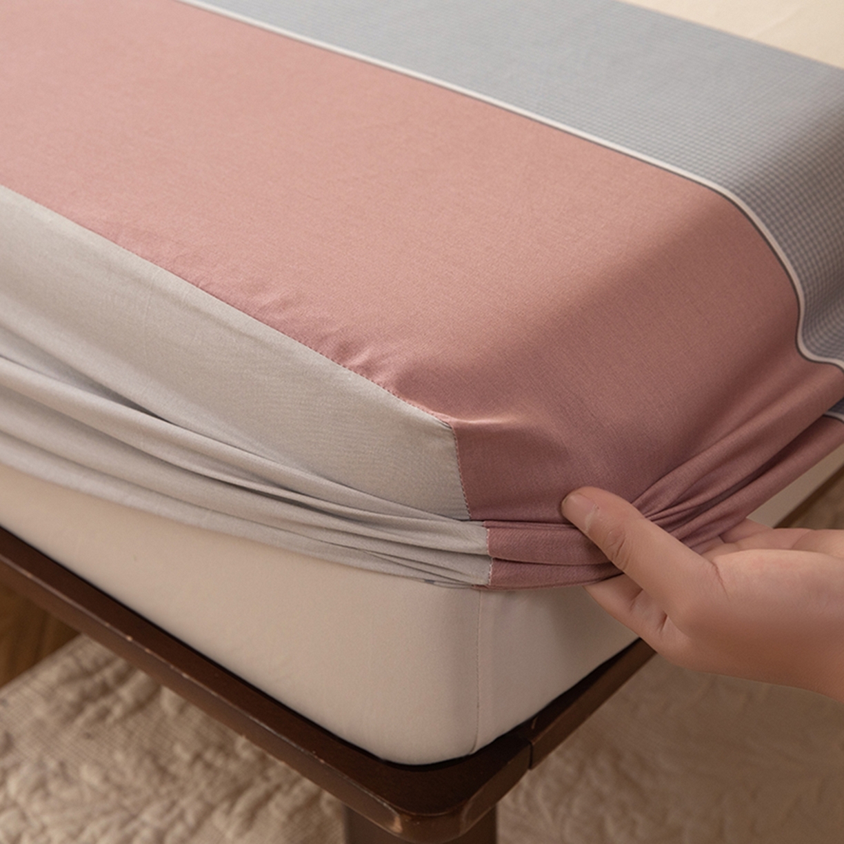 91家纺网 家纺一手货源 找家纺 八十八家纺 2026新款无印风全棉纯棉斜纹条格单床笠床笠单件单品床笠 木本