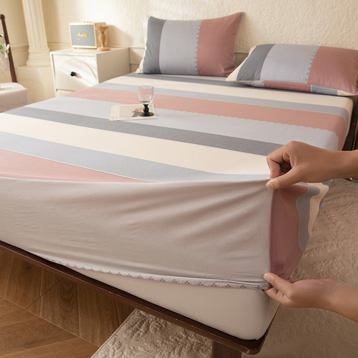 91家纺网 家纺一手货源 找家纺 八十八家纺 2026新款无印风全棉纯棉斜纹条格单床笠床笠单件单品床笠 木本