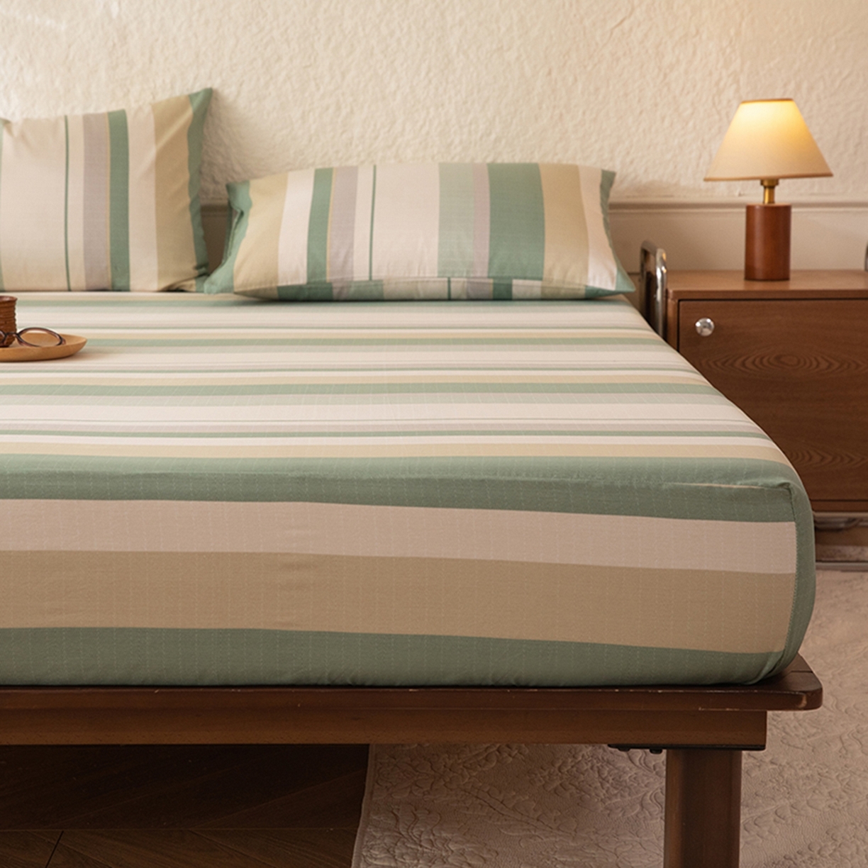 91家纺网 家纺一手货源 找家纺 八十八家纺 2026新款无印风全棉纯棉斜纹条格单床笠床笠单件单品床笠 木春