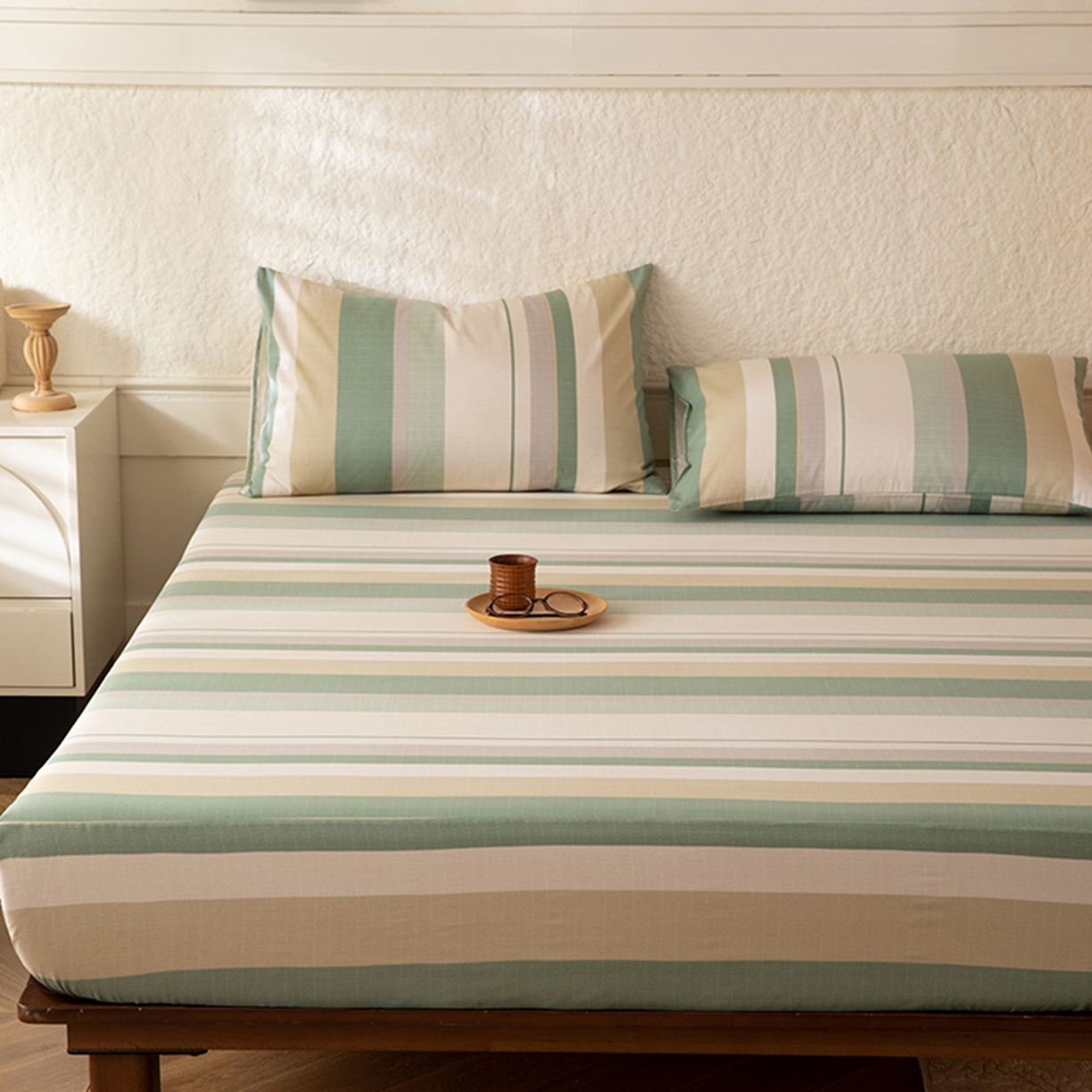 91家纺网 家纺一手货源 找家纺 八十八家纺 2026新款无印风全棉纯棉斜纹条格单床笠床笠单件单品床笠 木春