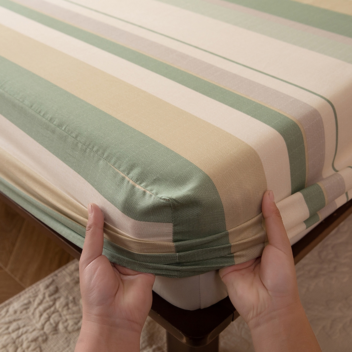 91家纺网 家纺一手货源 找家纺 八十八家纺 2026新款无印风全棉纯棉斜纹条格单床笠床笠单件单品床笠 木春