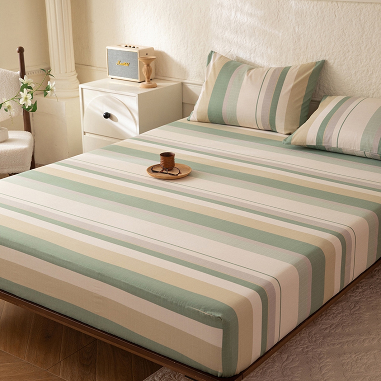 91家纺网 家纺一手货源 找家纺 八十八家纺 2026新款无印风全棉纯棉斜纹条格单床笠床笠单件单品床笠 木春