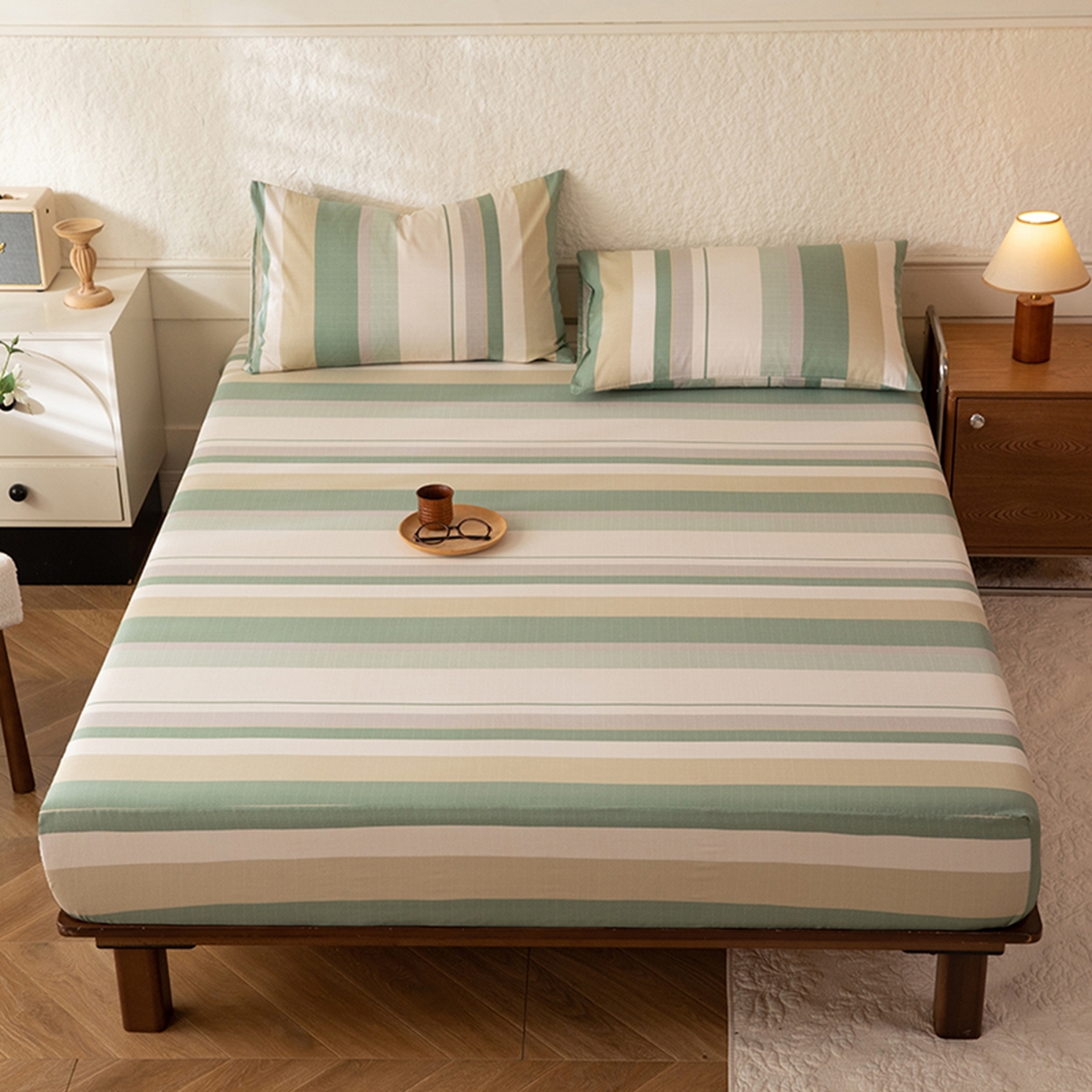 91家纺网 家纺一手货源 找家纺 八十八家纺 2026新款无印风全棉纯棉斜纹条格单床笠床笠单件单品床笠 木春