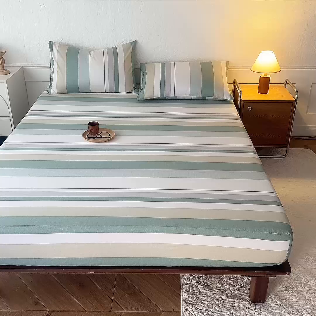 91家纺网 家纺一手货源 找家纺 八十八家纺 2026新款无印风全棉纯棉斜纹条格单床笠床笠单件单品床笠 木春