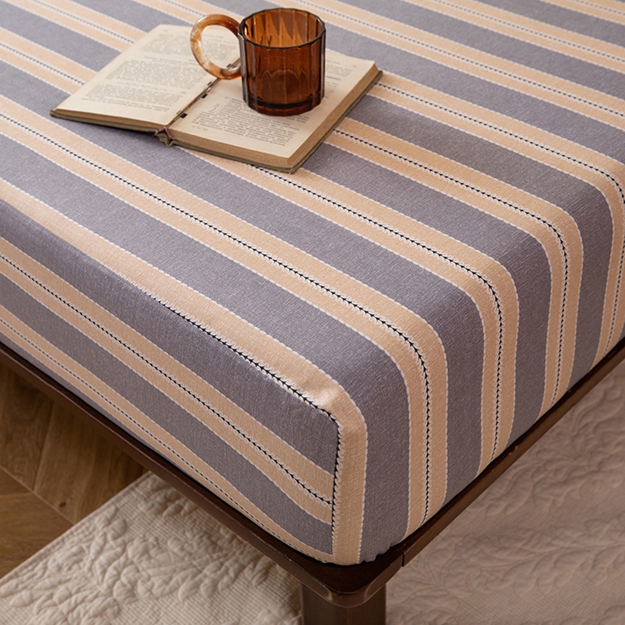 91家纺网 家纺一手货源 找家纺 八十八家纺 2026新款无印风全棉纯棉斜纹条格单床笠床笠单件单品床笠 木冬