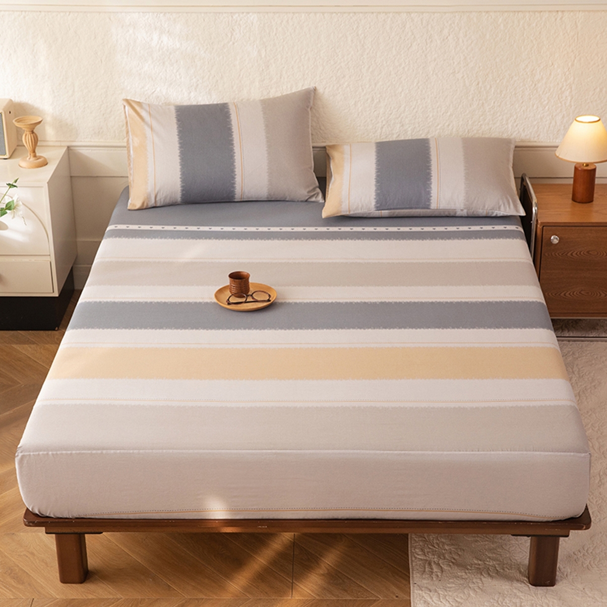 91家纺网 家纺一手货源 找家纺 八十八家纺 2026新款无印风全棉纯棉斜纹条格单床笠床笠单件单品床笠 木兰