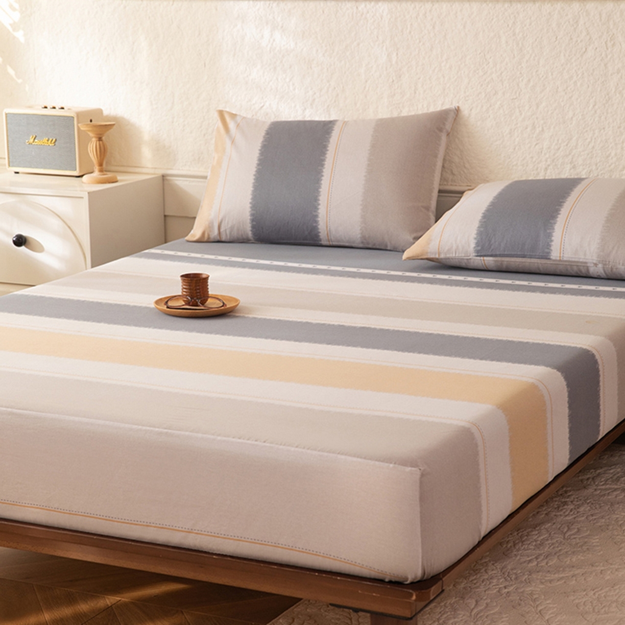 91家纺网 家纺一手货源 找家纺 八十八家纺 2026新款无印风全棉纯棉斜纹条格单床笠床笠单件单品床笠 木兰