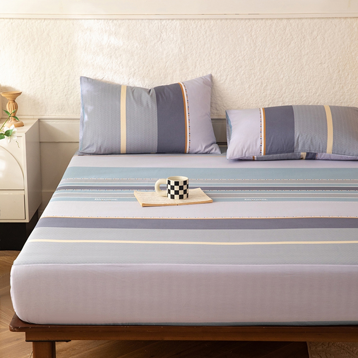 91家纺网 家纺一手货源 找家纺 八十八家纺 2026新款无印风全棉纯棉斜纹条格单床笠床笠单件单品床笠 木思