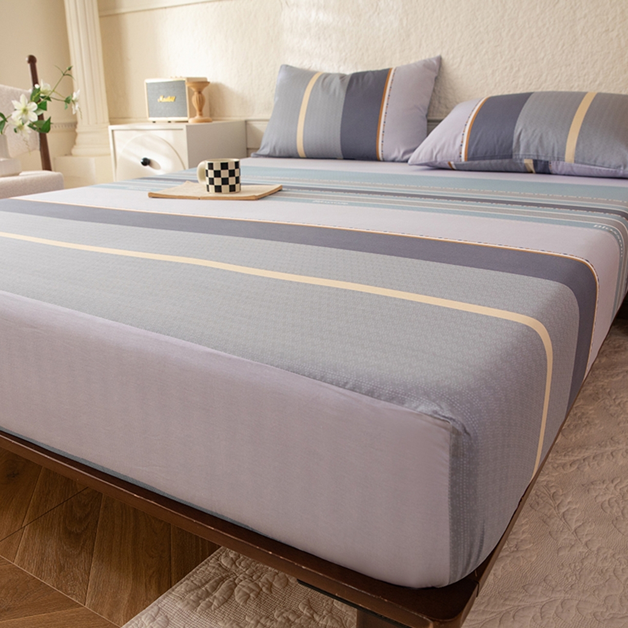 91家纺网 家纺一手货源 找家纺 八十八家纺 2026新款无印风全棉纯棉斜纹条格单床笠床笠单件单品床笠 木思