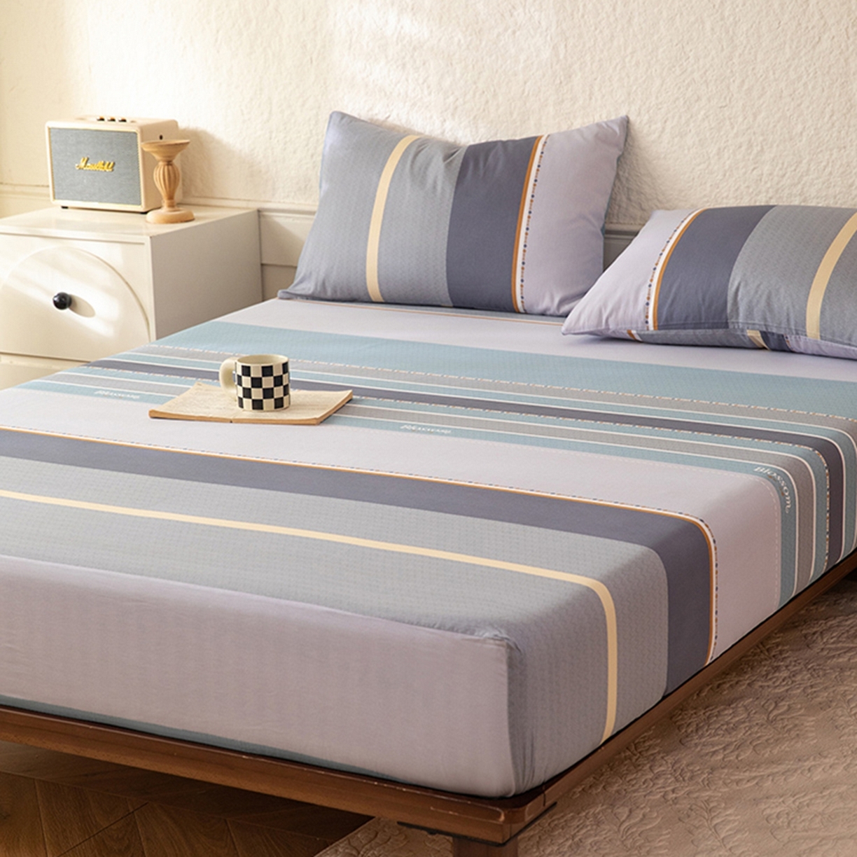 91家纺网 家纺一手货源 找家纺 八十八家纺 2026新款无印风全棉纯棉斜纹条格单床笠床笠单件单品床笠 木思