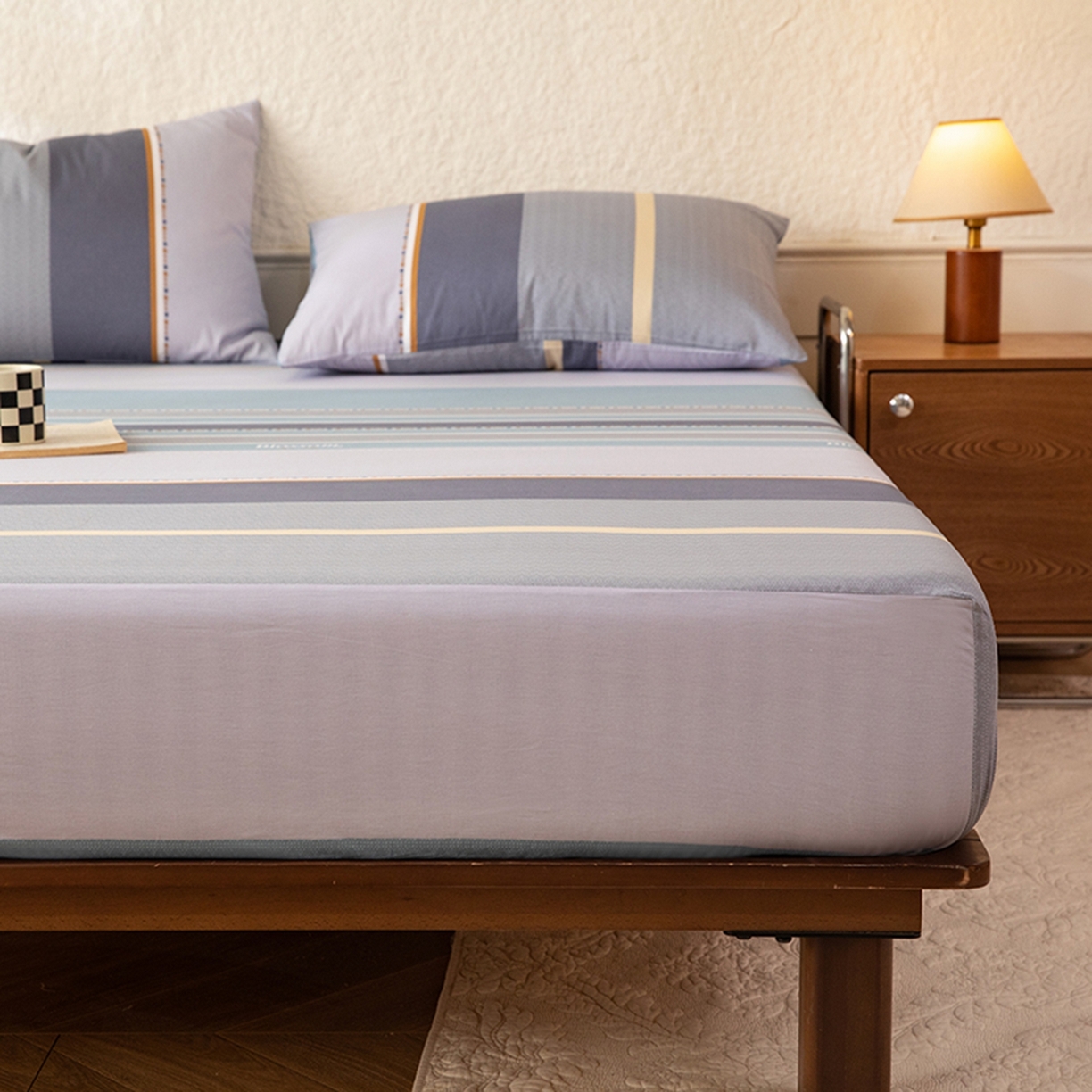 91家纺网 家纺一手货源 找家纺 八十八家纺 2026新款无印风全棉纯棉斜纹条格单床笠床笠单件单品床笠 木思