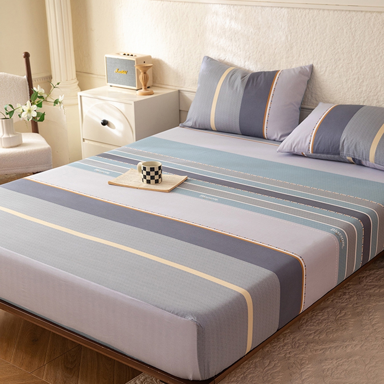 91家纺网 家纺一手货源 找家纺 八十八家纺 2026新款无印风全棉纯棉斜纹条格单床笠床笠单件单品床笠 木思