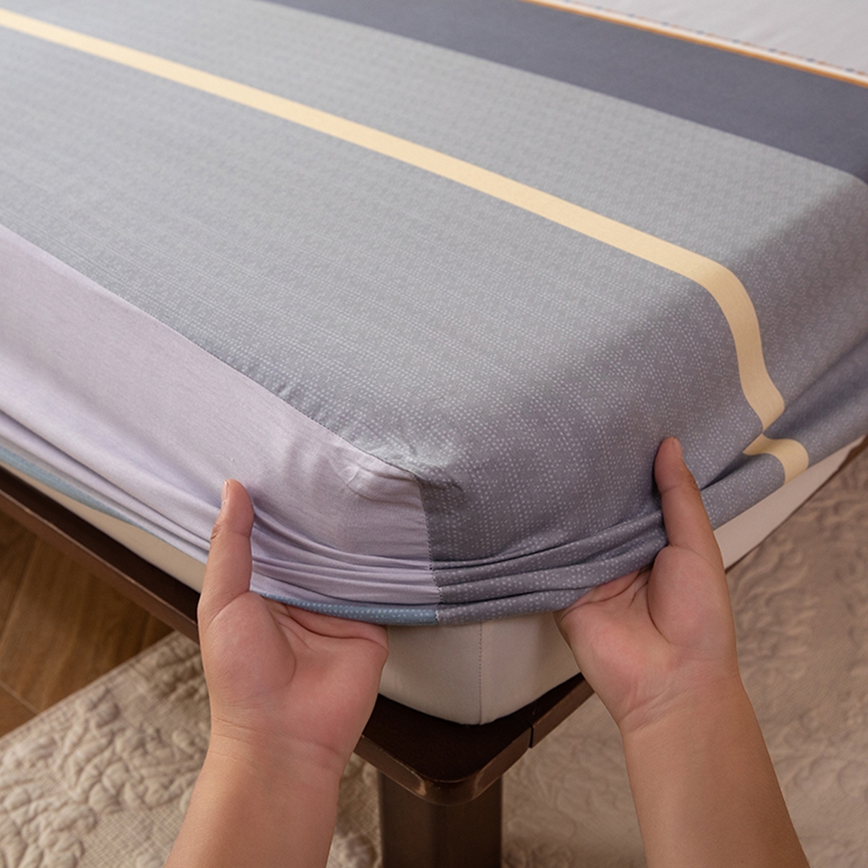 91家纺网 家纺一手货源 找家纺 八十八家纺 2026新款无印风全棉纯棉斜纹条格单床笠床笠单件单品床笠 木思