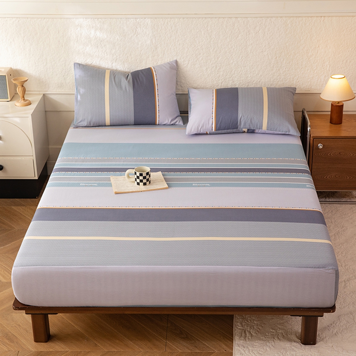 91家纺网 家纺一手货源 找家纺 八十八家纺 2026新款无印风全棉纯棉斜纹条格单床笠床笠单件单品床笠 木思