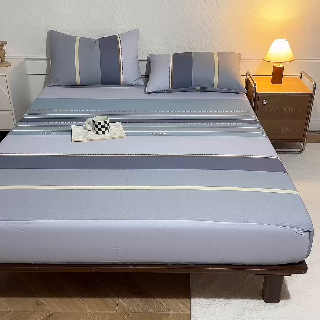 91家纺网 家纺一手货源 找家纺 八十八家纺 2026新款无印风全棉纯棉斜纹条格单床笠床笠单件单品床笠 木思